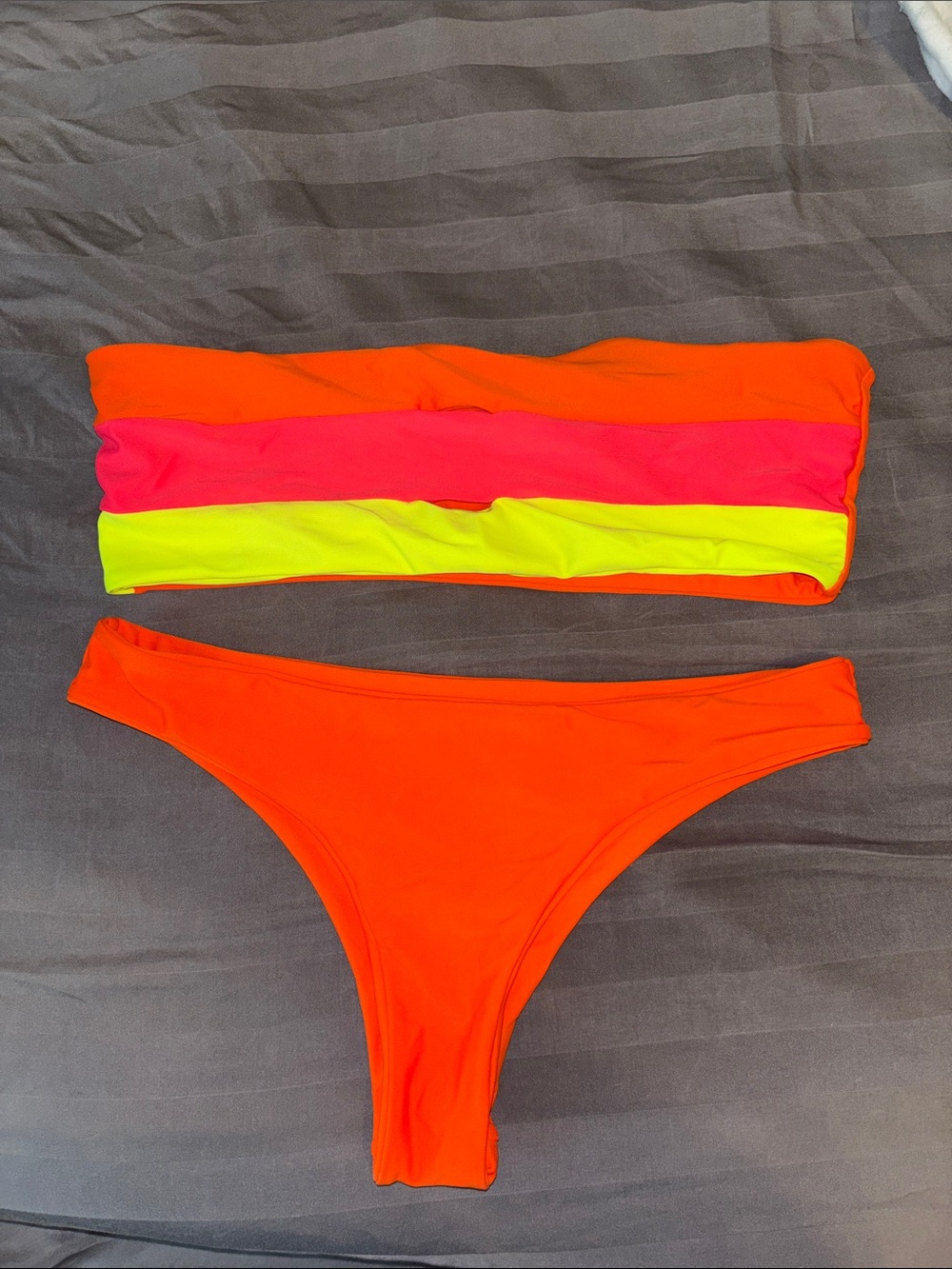Neon Colorblock Two-Piece Swim Set - Orange, Pink & Neon Yellow